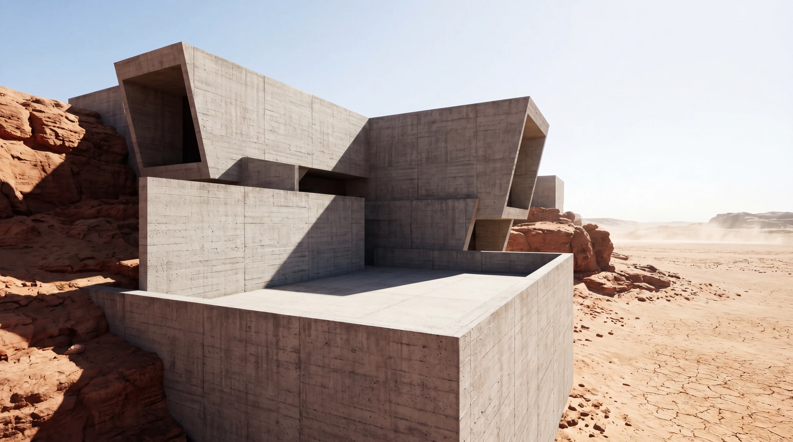 Angular concrete structure in a red desert